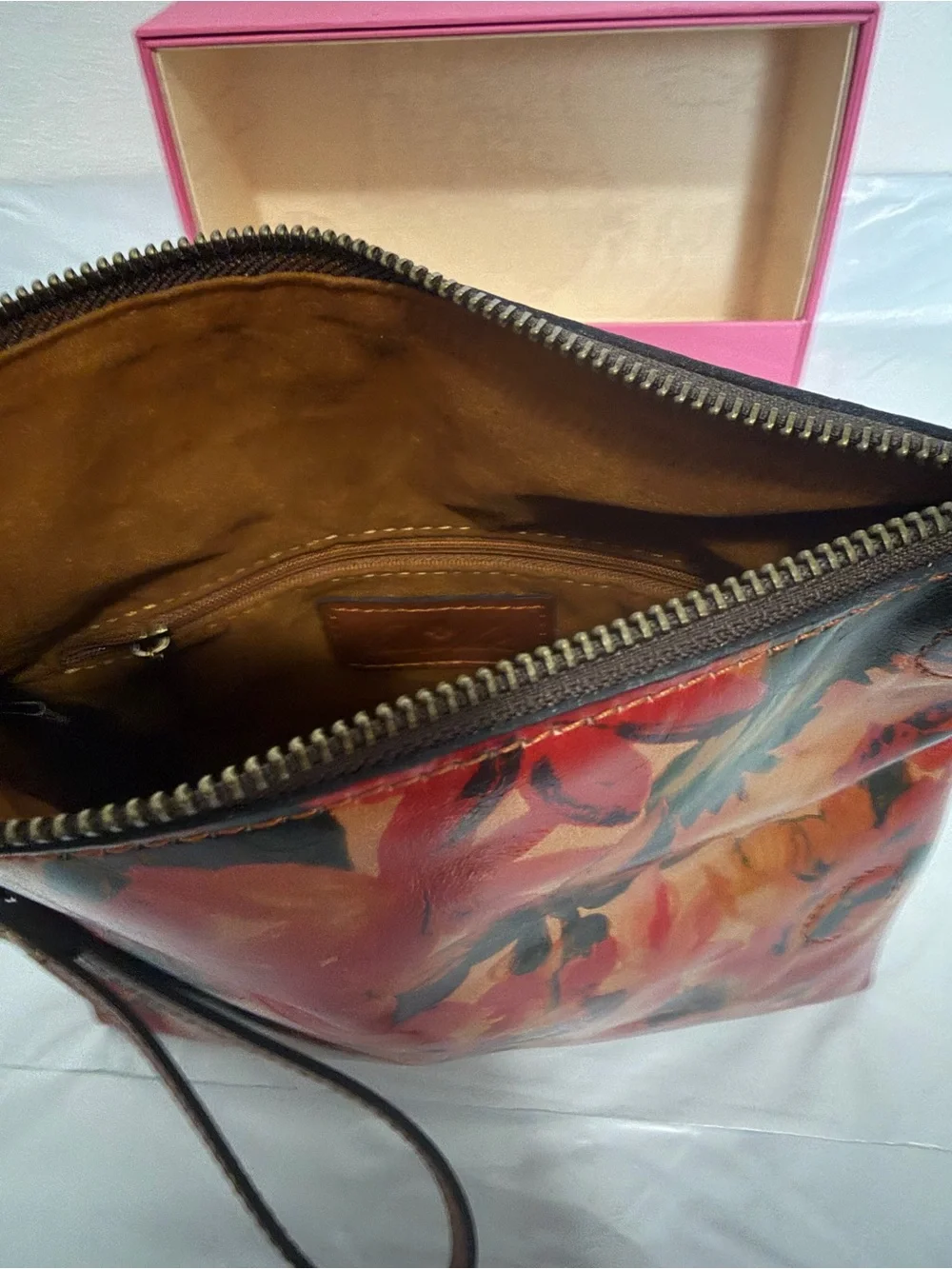 Patricia Nash Orange and Brown Floral Foldover Wristlet Clutch